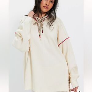 Free People Better Together Embroidered Thermal Hoodie NWT- Sold Out $128 MSRP